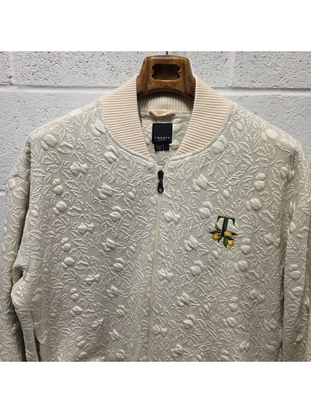 Twenty Montreal Citron 3D Knit Blister Bomber Jacket L large 25.5x28.5